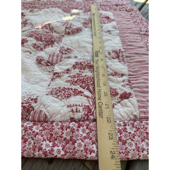French country Toile quilted pillow shams red white reversible standard set 2 - Picture 8 of 16